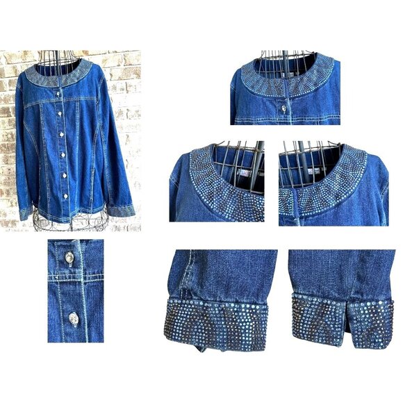 Vintage Quacker Factory Jean Jacket Large Blue Denim Embellished Front B… - Picture 6 of 12